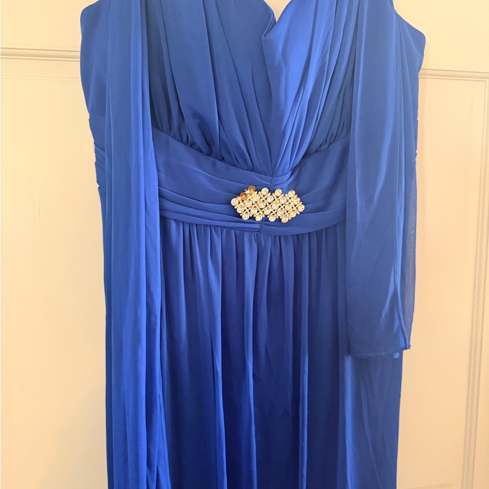 dressbarn Royal Blue Sleeveless Maxi Dress with Waist Embellishment - Picture 2 of 5